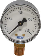 Wika - 2" Dial, 1/4 Thread, 0-200 Scale Range, Pressure Gauge - Lower Connection Mount, Accurate to 3-2-3% of Scale - All Tool & Supply