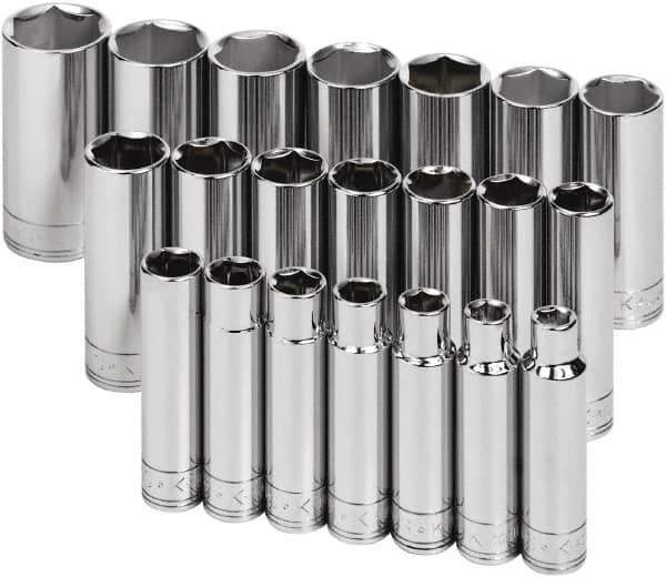 SK - 21 Piece 1/2" Drive Deep Socket Set - 6 Points, 10 to 32mm, Metric Measurement Standard - All Tool & Supply