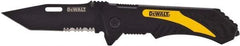 DeWALT - 3-1/4" Blade, 8" OAL, Partially Serrated Clip Point Folding Knife - 4-1/2" Closed Length, Plastic, 1 Blade, 1 Edge - All Tool & Supply