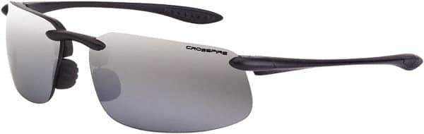 CrossFire - Silver Mirror Lenses, Framed Safety Glasses - Scratch Resistant, Black Frame, Size Universal, Wrap Around - All Tool & Supply