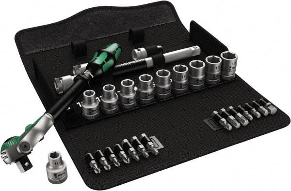 Wera - 28 Piece 1/2" Drive Standard Socket Set - 6 Points, 10 to 19mm, T20 to T40 Torx, Metric Measurement Standard - All Tool & Supply