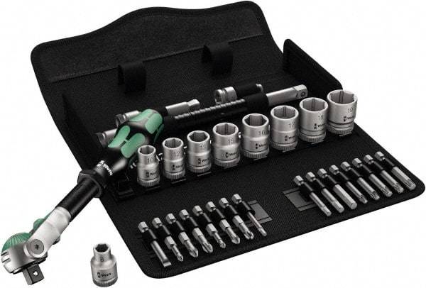 Wera - 3/8" Drive Standard Socket Set - 6 Points, 8 to 19mm, T15 to T40 Torx, Metric Measurement Standard - All Tool & Supply