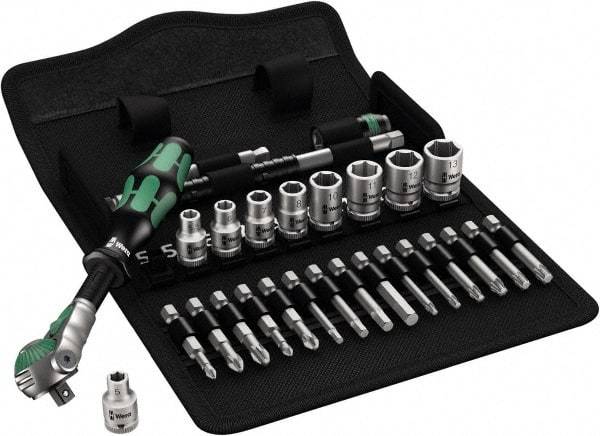 Wera - 28 Piece 1/4" Drive Standard Socket Set - 6 Points, 3/16 to 1/2", T10 to T40 Torx, Inch Measurement Standard - All Tool & Supply