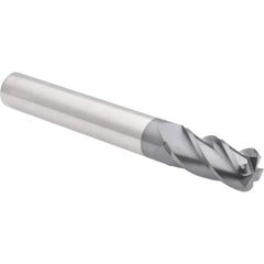 Corner Radius End Mill: 3/4″ Dia, 1-5/8″ LOC, 0.156″ Radius, 4 Flutes, Solid Carbide 6″ OAL, 3/4″ Shank Dia, 37 ° Helix, AlTiN Coated, Corner Radius End, Centercutting