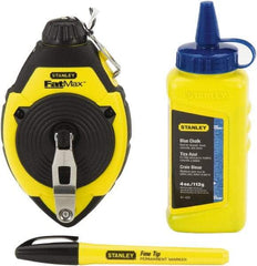 Stanley - 100' Long Reel & Chalk Set - Blue, Includes 4 oz Blue Chalk & Fine Tip Marker - All Tool & Supply