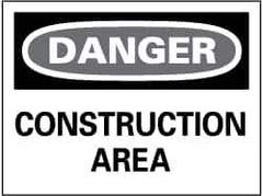 NMC - "Danger - Construction Area", 14" Long x 20" Wide, Pressure-Sensitive Vinyl Safety Sign - Rectangle, 0.004" Thick, Use for Security & Admittance - All Tool & Supply