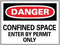 NMC - "Danger - Confined Space - Enter by Permit Only", 20" Long x 28" Wide, Rigid Plastic Safety Sign - Rectangle, 0.05" Thick, Use for Accident Prevention - All Tool & Supply