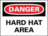 NMC - "Danger - Hard Hat Area", 14" Long x 20" Wide, Pressure-Sensitive Vinyl Safety Sign - Rectangle, 0.004" Thick, Use for Accident Prevention - All Tool & Supply