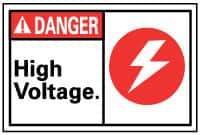 NMC - "Danger - High Voltage", 14" Long x 10" Wide, Aluminum Safety Sign - Rectangle, 0.04" Thick, Use for Accident Prevention - All Tool & Supply