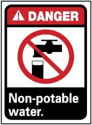 NMC - "Danger - Non-Potable Water", 14" Long x 10" Wide, Pressure-Sensitive Vinyl Safety Sign - Rectangle, 0.004" Thick, Use for Restroom, Janitorial & Housekeeping - All Tool & Supply