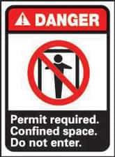 NMC - "Danger - Permit Required - Confined Space - Do Not Enter", 14" Long x 10" Wide, Pressure-Sensitive Vinyl Safety Sign - Rectangle, 0.004" Thick, Use for Accident Prevention - All Tool & Supply