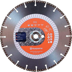 Husqvarna - 14" Diam, 25/32 & 1" Arbor Hole Diam, Continuous Edge Tooth Wet & Dry Cut Saw Blade - Diamond-Tipped, General Purpose Action, Standard Round Arbor - All Tool & Supply