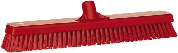 Vikan - 1.8" Bristle Length, Polyester Scrub Brush - 18" Long x 2-1/2" Wide Head, 19" OAL, European Threaded Handle, Red, Polypropylene Block - All Tool & Supply