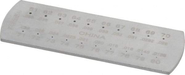 SPI - #80 Wire to #61 Wire Hole Size Drill Gage - 6 Inch Long, 2-1/2 Inch Wide, 20 Holes - All Tool & Supply