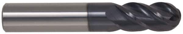 Accupro - 1/2" Diam, 1" LOC, 4 Flute Solid Carbide Ball End Mill - AlTiN Finish, Single End, 3" OAL, 1/2" Shank Diam, Spiral Flute - All Tool & Supply