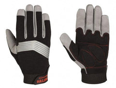 Valeo - Size L (9-10) Synthetic Leather Anti-Vibration/Impact Protection Work Gloves - For Mechanic's & Lifting, Uncoated, Hook & Loop Cuff, Full Fingered, Black, Paired - All Tool & Supply