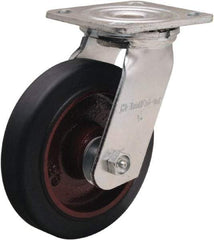 Hamilton - 6" Diam x 1-1/2" Wide x 7-1/2" OAH Top Plate Mount Swivel Caster - Rubber Mold on Cast Iron, 280 Lb Capacity, Straight Roller Bearing, 4 x 4-1/2" Plate - All Tool & Supply