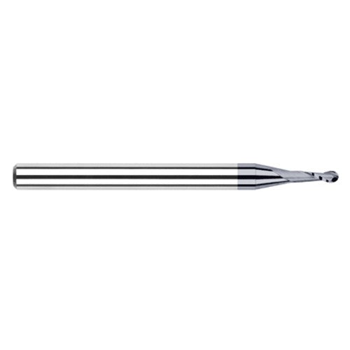 ‎1/64″ Dia. × 1/8″ Shank × 0.045″ DOC × 1-1/2″ OAL, Carbide AlTiN, Stub|Standard , 2 Flute, Ballnose End Mill - Exact Industrial Supply