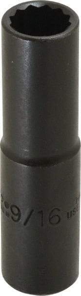 Proto - 9/16", 1/2" Drive, Deep Hand Socket - 12 Points, 3-1/4" OAL, Alloy Steel, Black Finish - All Tool & Supply