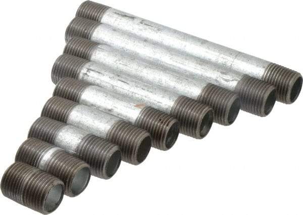 Made in USA - 66 Piece, 1/2" Pipe, Galvanized Pipe Nipple Set - Schedule 40, (6) Close, (6) 1-1/2, (6) 2, (6) 2-1/2, (6) 3, (6) 3-1/2, (6) 4, (6) 4-1/2, (6) 5, (6) 5-1/2, (6) 6 - All Tool & Supply