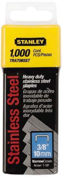 Stanley - 27/64" Wide Stainless Steel Narrow Crown Staples - 3/8" Leg Length - All Tool & Supply