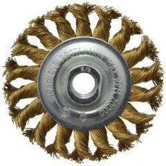 Value Collection - 4" OD, 5/8-11 Arbor Hole, Knotted Brass Wheel Brush - 1/2" Face Width, 7/8" Trim Length, 0.02" Filament Diam, 20,000 RPM - All Tool & Supply