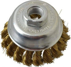 Value Collection - 2-3/4" Diam, 5/8-11 Threaded Arbor, Brass Fill Cup Brush - 0.014 Wire Diam, 3/4" Trim Length, 12,500 Max RPM - All Tool & Supply