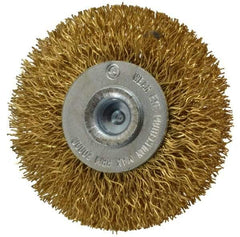 Value Collection - 2" OD, 1/4" Shank Diam, Crimped Brass Wheel Brush - 5/16" Face Width, 1/2" Trim Length, 0.012" Filament Diam, 20,000 RPM - All Tool & Supply