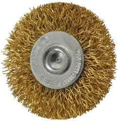 Value Collection - 2" OD, 1/4" Shank Diam, Crimped Brass Wheel Brush - 5/16" Face Width, 1/2" Trim Length, 0.014" Filament Diam, 20,000 RPM - All Tool & Supply