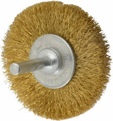 Value Collection - 2-1/2" OD, 1/4" Shank Diam, Crimped Brass Wheel Brush - 3/8" Face Width, 1/2" Trim Length, 0.008" Filament Diam, 20,000 RPM - All Tool & Supply