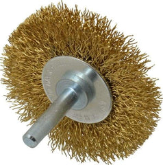 Value Collection - 2-1/2" OD, 1/4" Shank Diam, Crimped Brass Wheel Brush - 3/8" Face Width, 1/2" Trim Length, 0.012" Filament Diam, 20,000 RPM - All Tool & Supply