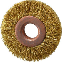 Value Collection - 1-1/2" OD, 3/8" Arbor Hole, Crimped Brass Wheel Brush - 5/16" Face Width, 3/8" Trim Length, 0.014" Filament Diam, 20,000 RPM - All Tool & Supply