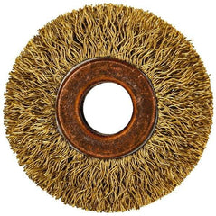 Value Collection - 2" OD, 1/2" Arbor Hole, Crimped Brass Wheel Brush - 5/16" Face Width, 3/8" Trim Length, 0.014" Filament Diam, 20,000 RPM - All Tool & Supply