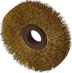 Value Collection - 2-1/2" OD, 1/2" Arbor Hole, Crimped Brass Wheel Brush - 3/8" Face Width, 3/4" Trim Length, 0.008" Filament Diam, 15,000 RPM - All Tool & Supply