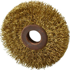 Value Collection - 2-1/2" OD, 1/2" Arbor Hole, Crimped Brass Wheel Brush - 3/8" Face Width, 3/4" Trim Length, 0.014" Filament Diam, 15,000 RPM - All Tool & Supply