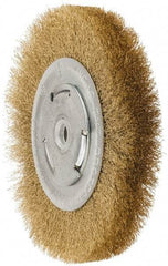 Value Collection - 6" OD, 5/8" Arbor Hole, Crimped Brass Wheel Brush - 1" Face Width, 1-1/8" Trim Length, 0.008" Filament Diam, 6,000 RPM - All Tool & Supply