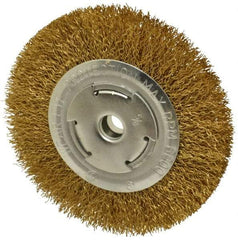 Value Collection - 6" OD, 5/8" Arbor Hole, Crimped Brass Wheel Brush - 1" Face Width, 1-1/8" Trim Length, 0.02" Filament Diam, 6,000 RPM - All Tool & Supply