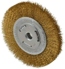 Value Collection - 6" OD, 1/4" Arbor Hole, Crimped Brass Wheel Brush - 1/2" Face Width, 1-1/8" Trim Length, 0.012" Filament Diam, 6,000 RPM - All Tool & Supply