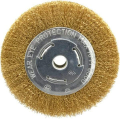 Value Collection - 6" OD, 5/8" Arbor Hole, Crimped Brass Wheel Brush - 1/2" Face Width, 1-1/8" Trim Length, 0.014" Filament Diam, 6,000 RPM - All Tool & Supply