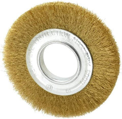 Value Collection - 6" OD, 2" Arbor Hole, Crimped Brass Wheel Brush - 7/8" Face Width, 1-1/8" Trim Length, 0.008" Filament Diam, 6,000 RPM - All Tool & Supply