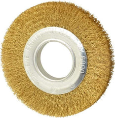 Value Collection - 6" OD, 1/4" Arbor Hole, Crimped Brass Wheel Brush - 7/8" Face Width, 1-1/8" Trim Length, 0.012" Filament Diam, 6,000 RPM - All Tool & Supply