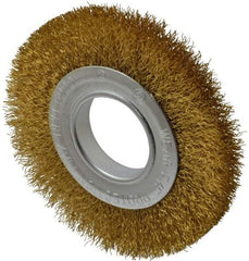 Value Collection - 6" OD, 2" Arbor Hole, Crimped Brass Wheel Brush - 7/8" Face Width, 1-1/8" Trim Length, 0.014" Filament Diam, 6,000 RPM - All Tool & Supply