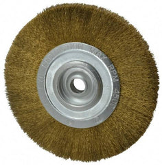 Value Collection - 8" OD, 3/4" Arbor Hole, Crimped Brass Wheel Brush - 1/2" Face Width, 1-3/4" Trim Length, 0.008" Filament Diam, 4,500 RPM - All Tool & Supply