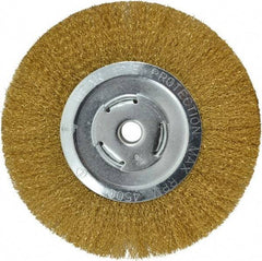 Value Collection - 8" OD, 5/8" Arbor Hole, Crimped Brass Wheel Brush - 1/2" Face Width, 1-3/4" Trim Length, 0.008" Filament Diam, 4,500 RPM - All Tool & Supply