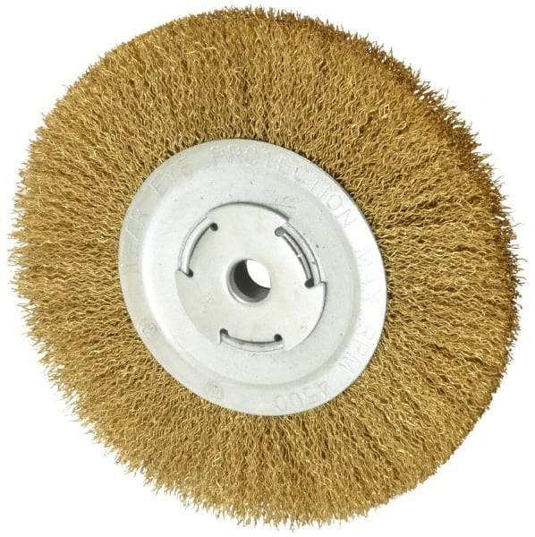 Value Collection - 8" OD, 5/8" Arbor Hole, Crimped Brass Wheel Brush - 1/2" Face Width, 1-3/4" Trim Length, 0.02" Filament Diam, 4,500 RPM - All Tool & Supply