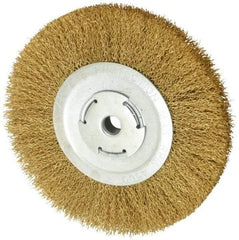 Value Collection - 8" OD, 5/8" Arbor Hole, Crimped Brass Wheel Brush - 1/2" Face Width, 1-3/4" Trim Length, 0.02" Filament Diam, 4,500 RPM - All Tool & Supply