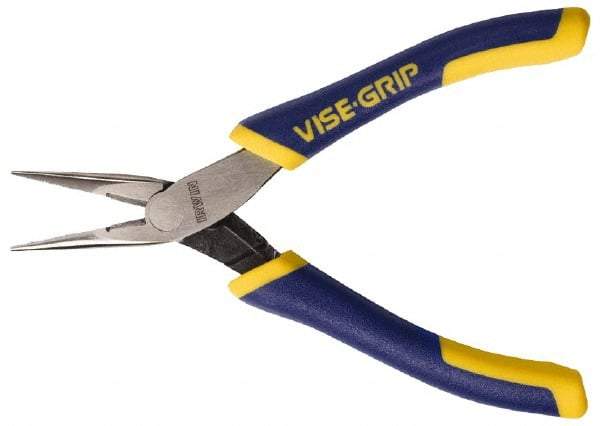 Irwin - 5-1/4" OAL, 15/16" Jaw Length x 1/4" Jaw Width, Long Nose Side Cutting Pliers - Serrated Jaw, Standard Head, ProTouch Handles, with Spring - All Tool & Supply