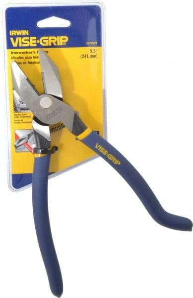 Irwin - 9" OAL, 1-1/2" Jaw Length x 1-1/4" Jaw Width, Side Cutting Ironworker's Pliers - Serrated Jaw, Standard Head, Textured Handles - All Tool & Supply