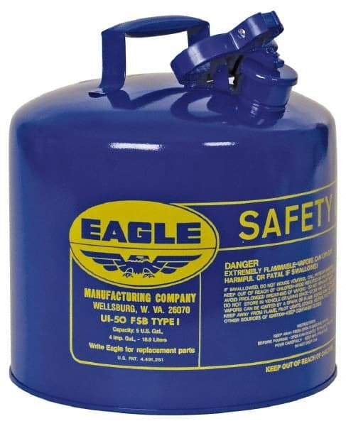 Eagle - 5 Gal Galvanized Steel Type I Safety Can - 13-1/2" High x 12-1/2" Diam, Blue - All Tool & Supply