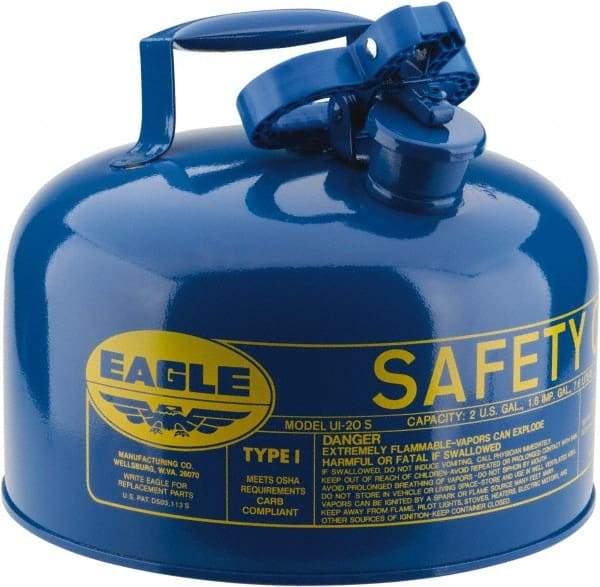 Eagle - 2 Gal Galvanized Steel Type I Safety Can - 9-1/2" High x 11-1/4" Diam, Blue - All Tool & Supply